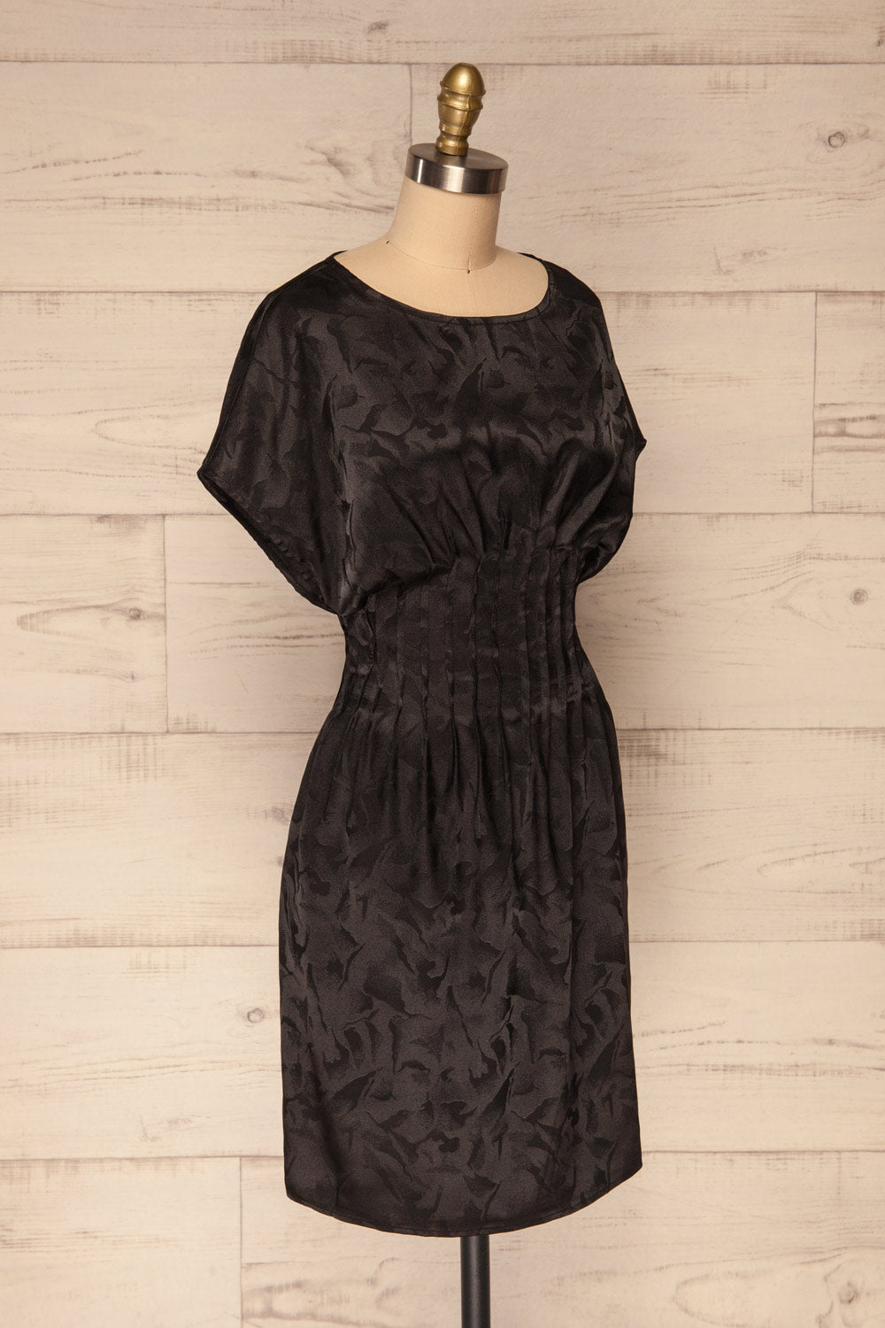 Blace Black Short Sleeve Satin Dress | La petite garçonne side view