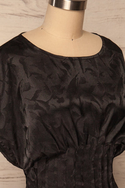 Blace Black Short Sleeve Satin Dress | La petite garçonne side close up