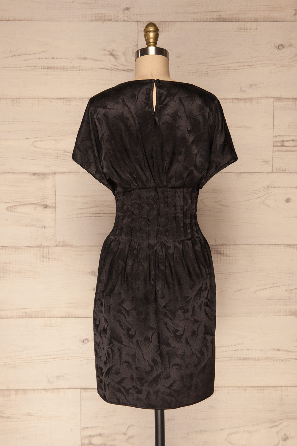 Blace Black Short Sleeve Satin Dress | La petite garçonne back view