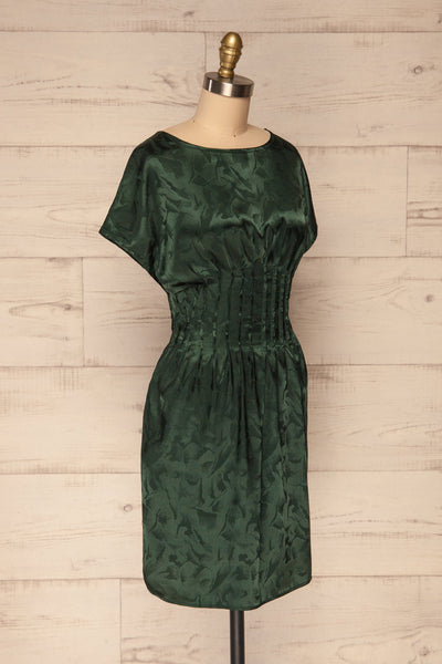 Blace Emerald Short Sleeve Satin Dress | La petite garçonne side view