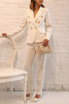 Jatayu White Tailored Jacket w/ Gold Buttons | Boudoir 1861 model look