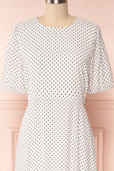 Bodashka White & Black Patterned A-Line Dress | FRONT CLOSE UP | Boutique 1861