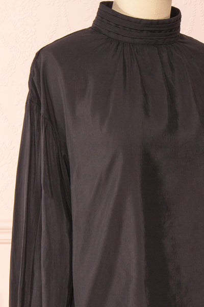Bodil Black Pleated Collar Long-Sleeved Blouse | Boutique 1861 side close-up