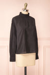 Bodil Black Pleated Collar Long-Sleeved Blouse | Boutique 1861 side view