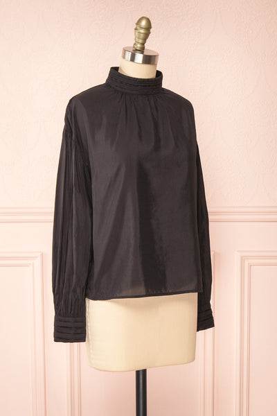 Bodil Black Pleated Collar Long-Sleeved Blouse | Boutique 1861 side view