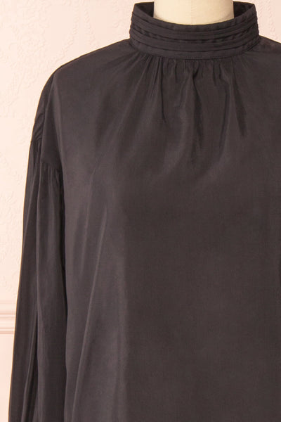 Bodil Black Pleated Collar Long-Sleeved Blouse | Boutique 1861 front close-up