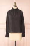 Bodil Black Pleated Collar Long-Sleeved Blouse | Boutique 1861 front view
