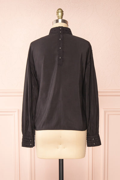 Bodil Black Pleated Collar Long-Sleeved Blouse | Boutique 1861 back view