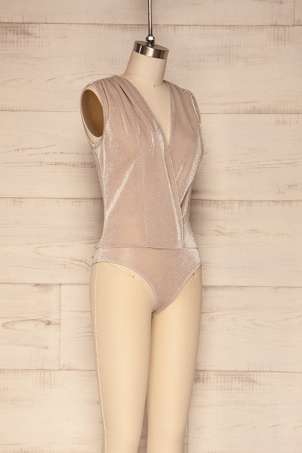 Bodzentyn Beige Plunging Neckline Bodysuit | SIDE VIEW  | La Petite Garçonne