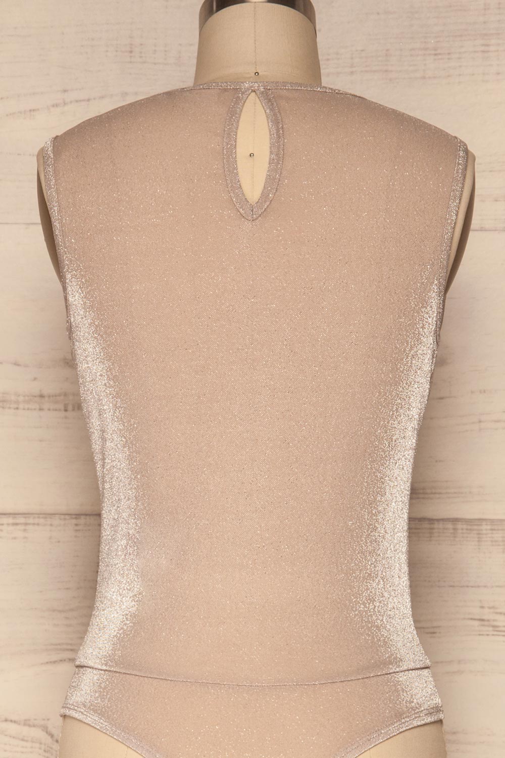 Bodzentyn Beige Plunging Neckline Bodysuit  | BACK CLOSE UP  | La Petite Garçonne