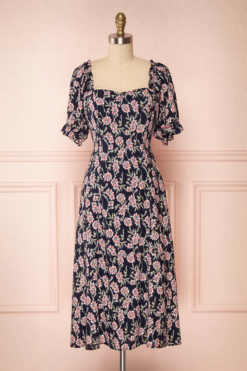 Bohdanko Navy Blue & Pink Floral Cocktail Dress | Boutique 1861 front view 