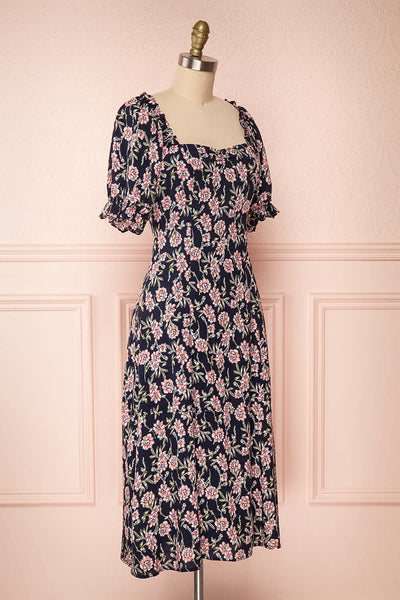 Bohdanko Navy Blue & Pink Floral Cocktail Dress | Boutique 1861 side view