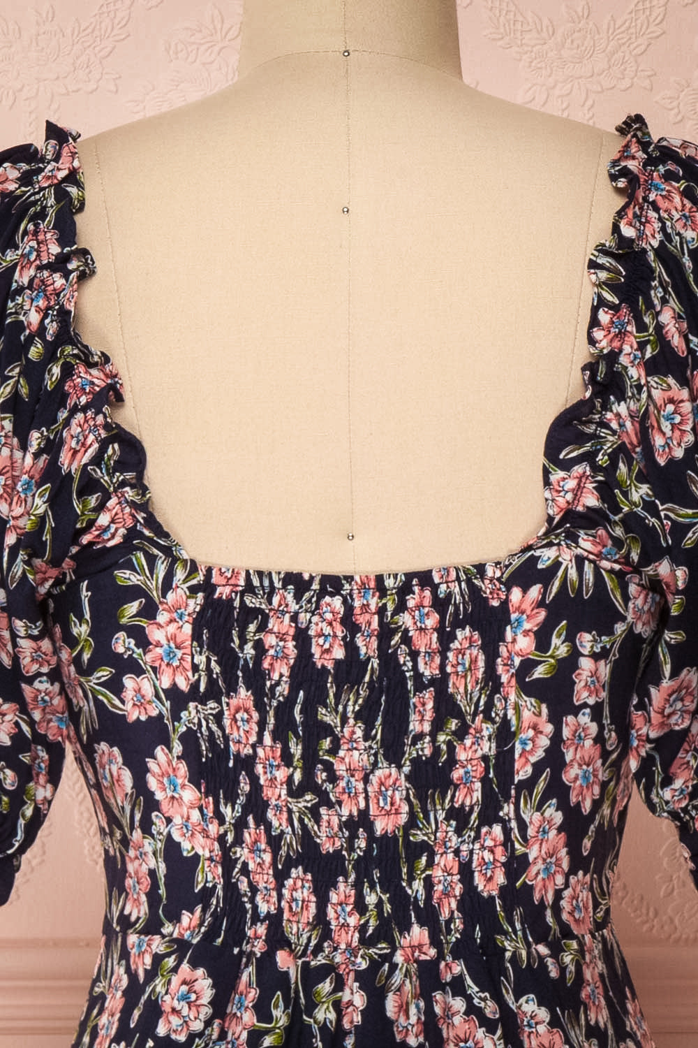 Bohdanko Navy Blue & Pink Floral Cocktail Dress | Boutique 1861 back close-up