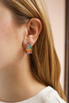 Boleslawiec Rainbow Crysal & Gold Hoop Earrings | La Petite Garçonne on model