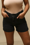 Boljun Dark Blue High Rise Jean Shorts | La Petite Garçonne on model
