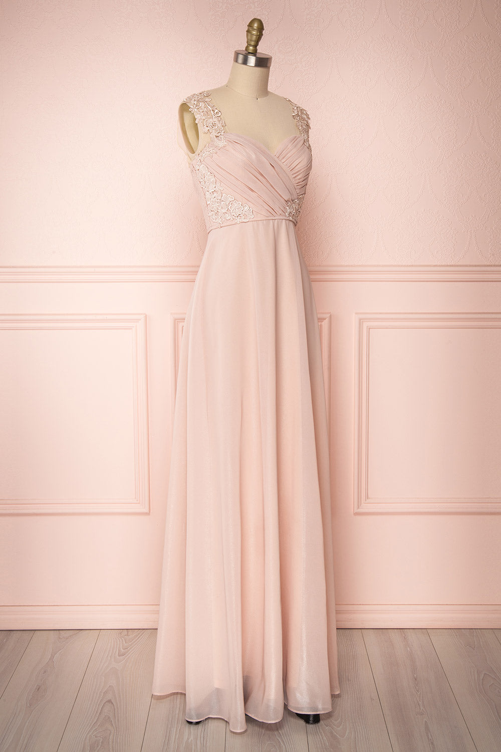 Bolor Rose Pâle | Robe Maxi Décolleté en Coeur