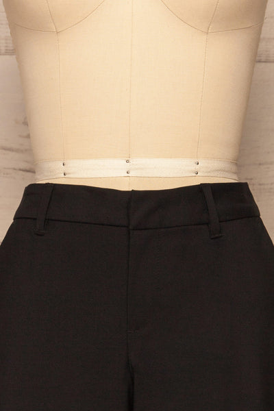Bolsward Black High Waist Chino Shorts | La petite garçonne front  close-up