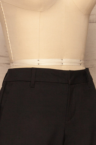 Bolsward Black High Waist Chino Shorts | La petite garçonne side close-up