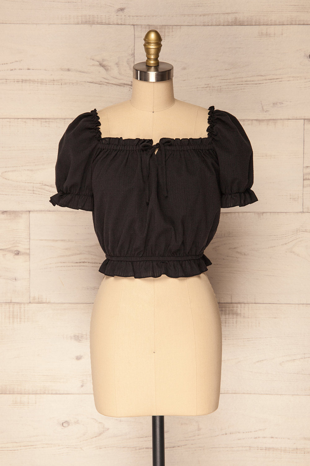 Borba Black Off-Shoulder Ruffled Crop Top | La Petite Garçonne 1