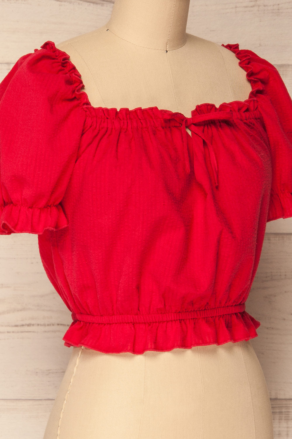 Borba Red Off-Shoulder Ruffled Crop Top | La Petite Garçonne 7