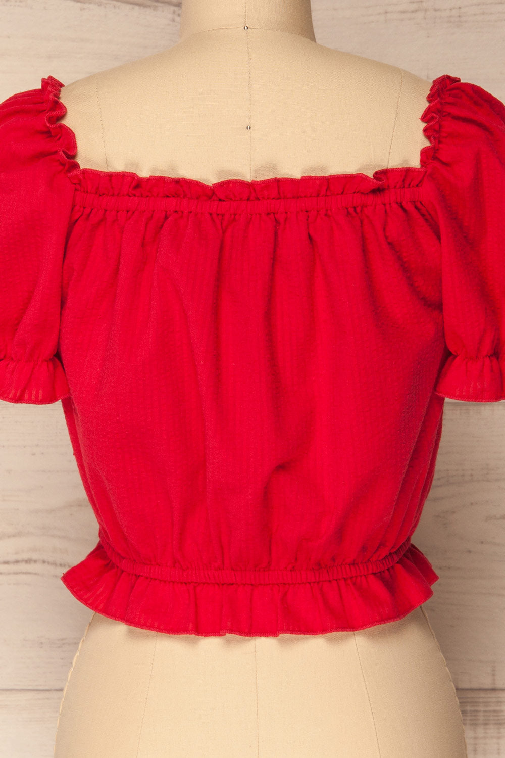 Borba Red Off-Shoulder Ruffled Crop Top | La Petite Garçonne 6