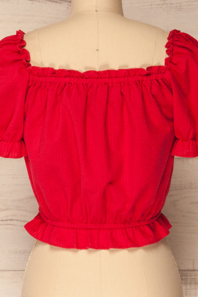 Borba Red Off-Shoulder Ruffled Crop Top | La Petite Garçonne 6