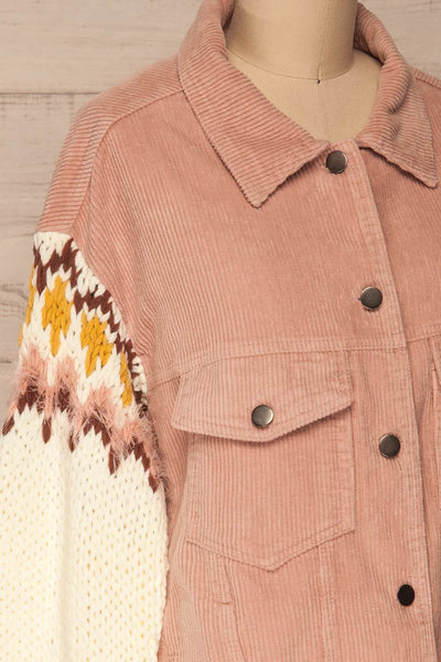 Borsele Pink Corduroy Jacket | Veste side close up | La Petite Garçonne