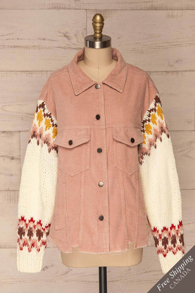 Borsele Pink Corduroy Jacket | Veste front view fs | La Petite Garçonne
