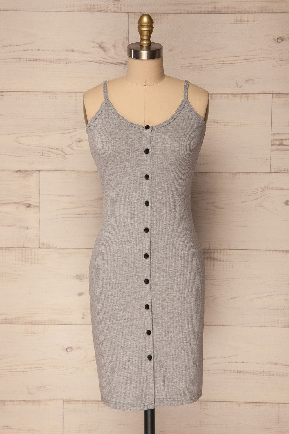 Bournemouth Grey Ribbed & Fitted Button-Up Dress | La Petite Garçonne