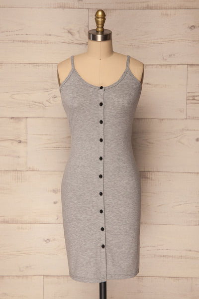 Bournemouth Grey Ribbed & Fitted Button-Up Dress | La Petite Garçonne
