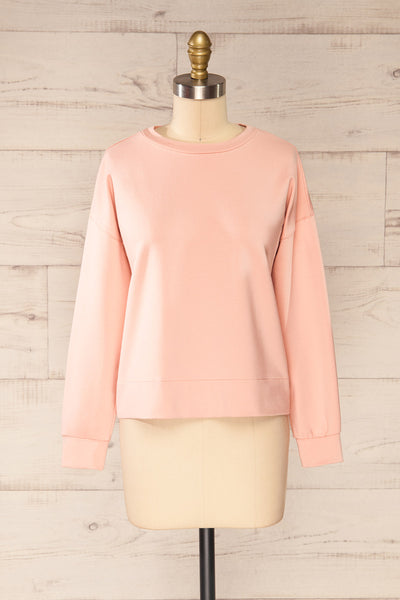 Boxy Blush Pink Crewneck Sweater | La petite garçonne front view