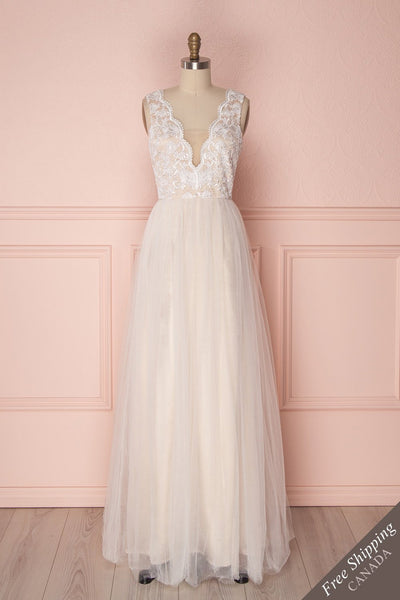 Braka Cream Tulle Floral Sleeveless Maxi Bridal Dress | Boudoir 1861