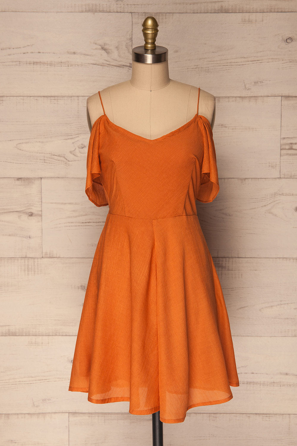 Bredene Orange Off-Shoulder A-Line Summer Dress | La Petite Garçonne