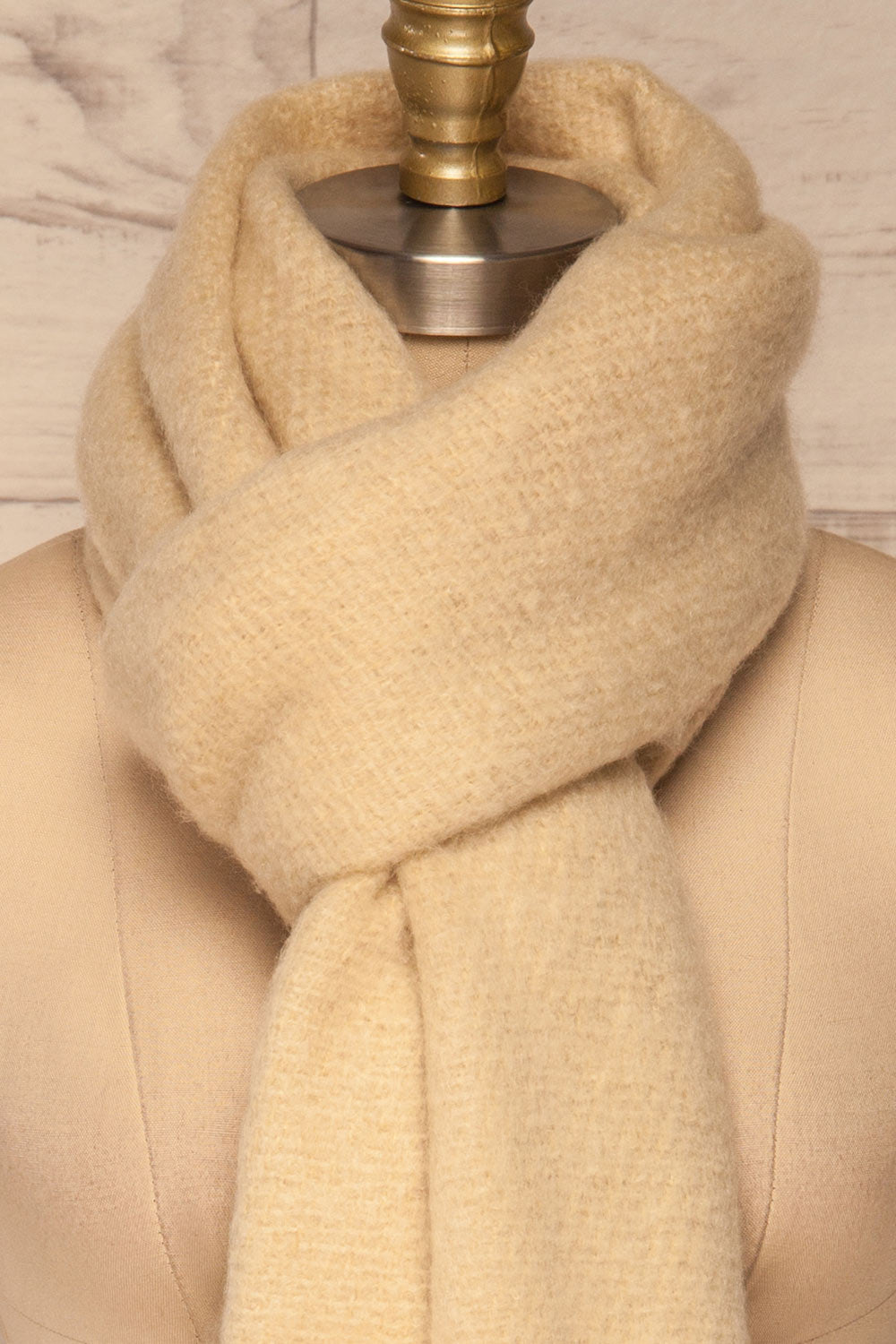 Bredevoort Beige Soft Knit Scarf w/ Fringe close up | La Petite Garçonne