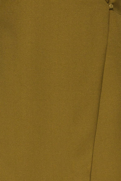 Brescia Olive Short Sleeve Wrap Romper fabric | La petite garçonne