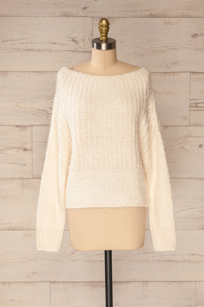 Briansk White Fuzzy Cropped Sweater | La petite garçonne front view