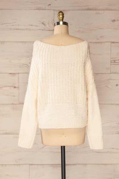 Briansk White Fuzzy Cropped Sweater | La petite garçonne back view