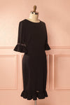 Brice Dark Black Lace & Frills Cocktail Dress | Boutique 1861