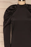 Bridgen Noir Black Long Sleeved Silky Top | FRONT CLOSE UP | La Petite Garçonne