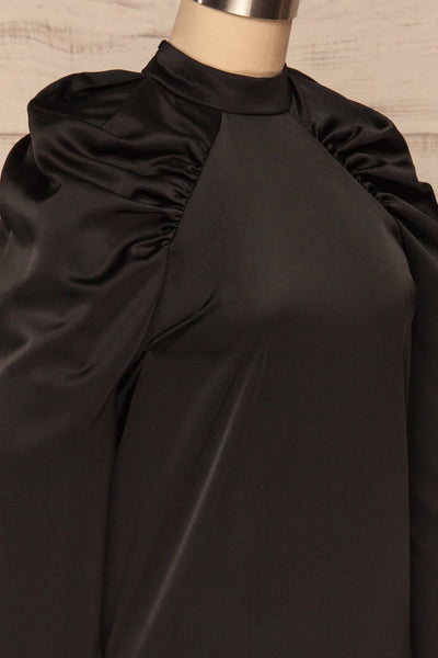 Bridgen Noir Black Long Sleeved Silky Top | SIDE CLOSE UP | La Petite Garçonne