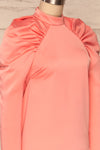Bridgen Rose Pink Long Sleeved Silky Top | SIDE CLOSE UP | La Petite Garçonne