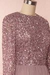 Brielle Lilac Sequin Flare Gown | Robe longue side close up | Boutique 1861