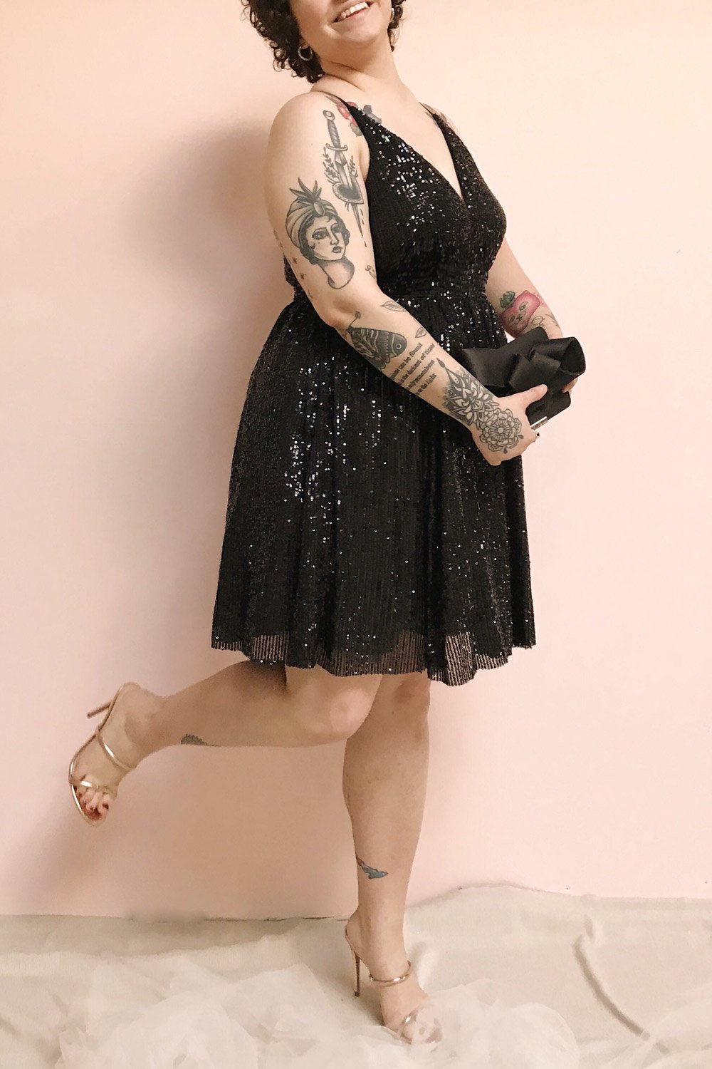 Brigitte Black Plus Size Short Sequin Dress