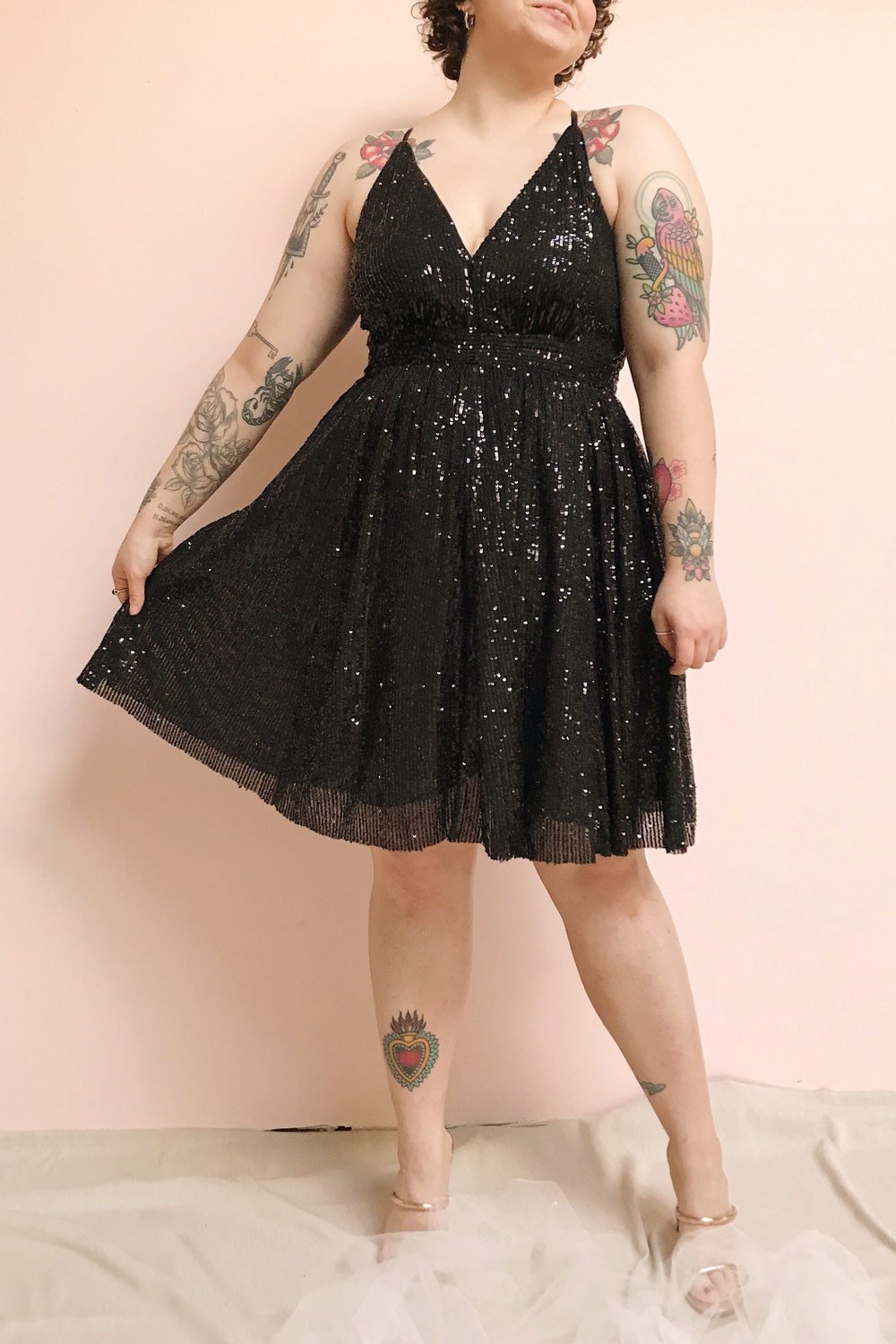 Brigitte Silver Plus Size Party Dress | Robe | Boutique 1861 on model