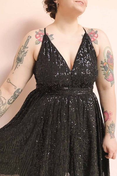 Brigitte Black Plus Size Party Dress | Robe | Boutique 1861 model close up