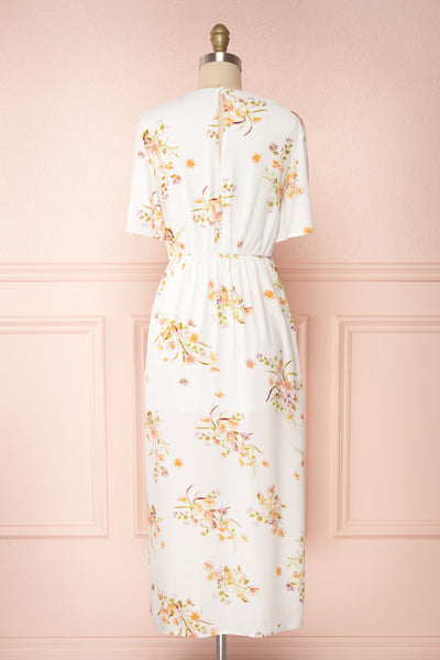 Briwate White Floral Short Sleeve Midi Dress | Boutique 1861 back view