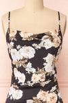 Brooke Black Floral Midi Slip Dress | Boutique 1861 front close-up