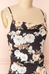 Brooke Black Floral Midi Slip Dress | Boutique 1861 side close-up