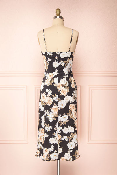 Brooke Black Floral Midi Slip Dress | Boutique 1861 back view