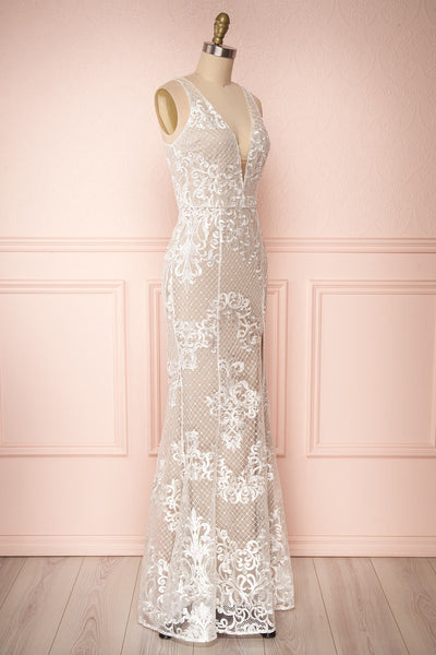 Brookelle White Embroidered Mermaid Bridal Gown side view | Boudoir 1861